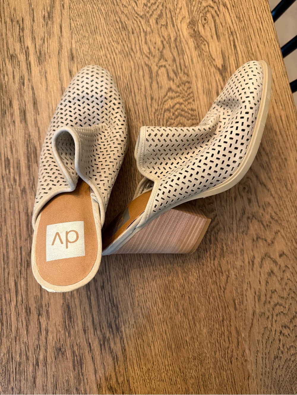 DV by Dolce Vita Cream Perforated Slip-On Block Heel Mules